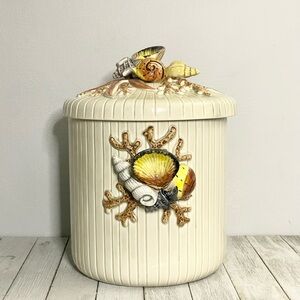 Fitz and Floyd RARE Vintage Coquille Seashell Coral Nautical Ice Bucket with Lid